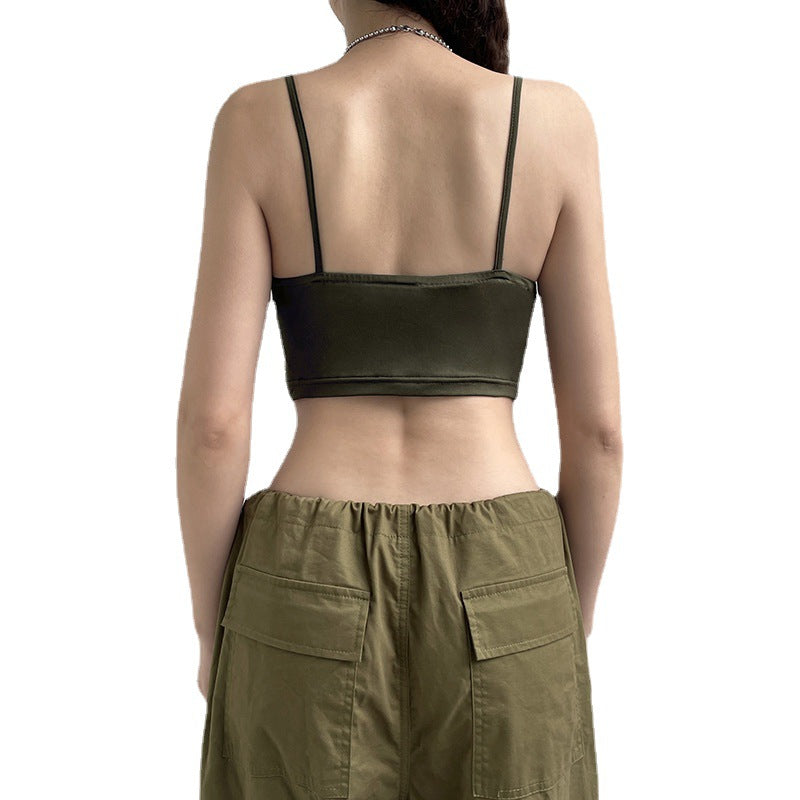 Mesh Panel Wrap Chest Asymmetric Hem Tank Top