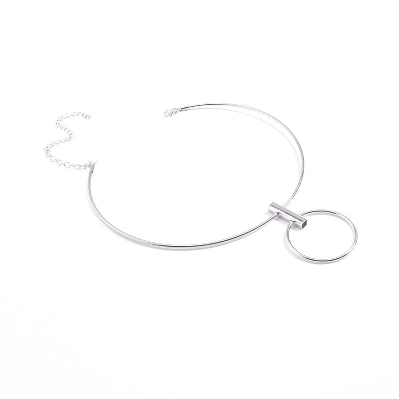 Women Collar Choker Necklace Big Circle Geometric Metal Pendants Torques Statement Necklaces