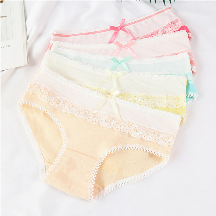 Candy Color Cotton Ladies Cute Bow Panties