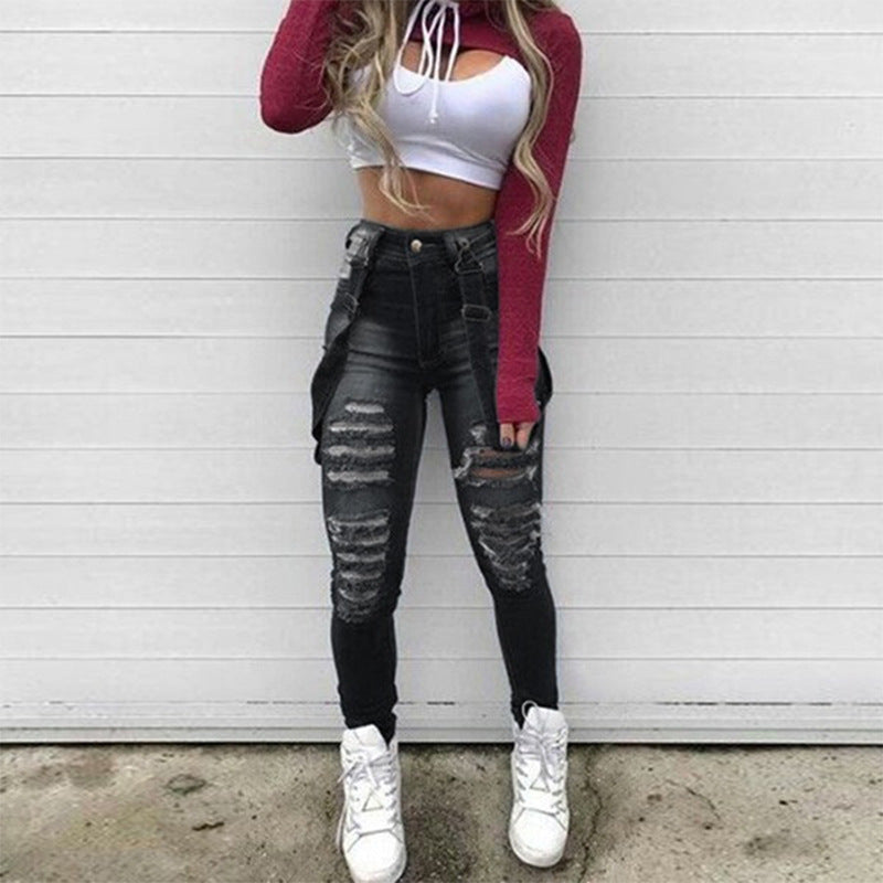High-rise ripped jeans