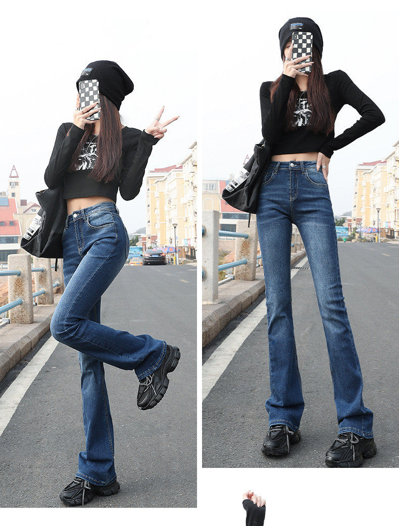 Flared Jeans Women Show Thin High Waist Stretch