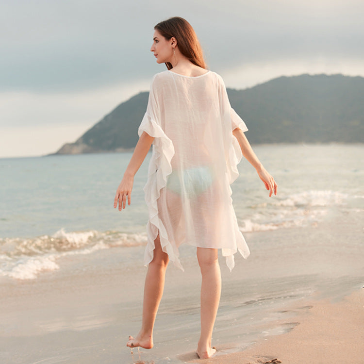 Ladies Irregular Seaside Beach Sun Protection Clothing Blouse