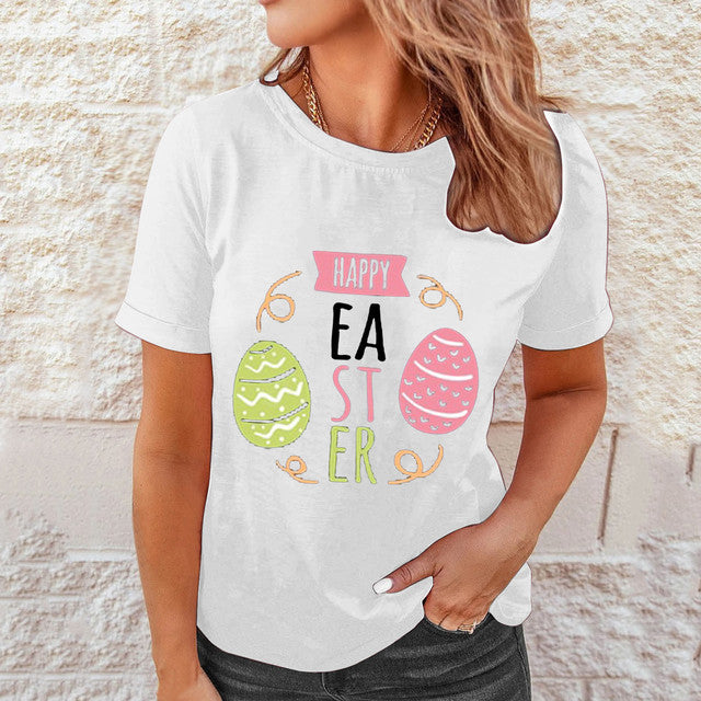 Shirts Women Easter Printed Casual Blouses Short Sleeve Tees