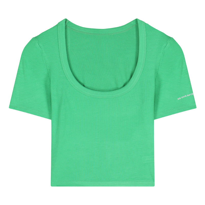 Stretch Ribbed Cotton Short-sleeved T-shirt Slim Fit Cropped Top