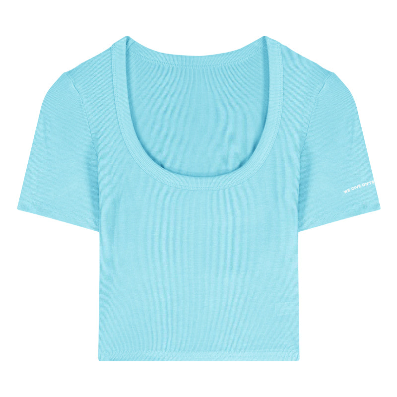 Stretch Ribbed Cotton Short-sleeved T-shirt Slim Fit Cropped Top