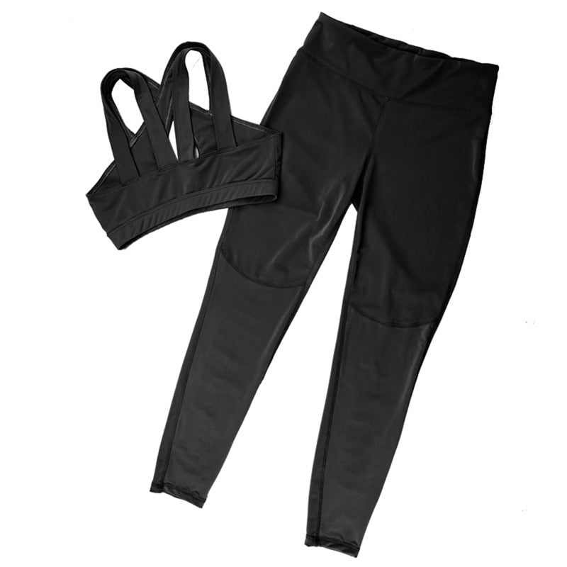 Newest Pink Hollow Women Sets Elastic Running Sport Suit Fitness Clothing Workout Sport Wear Sports Bra+Pant