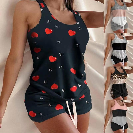 Tank Top Shorts Print Colorblock Fashion Casual Suit