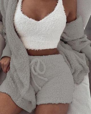 Long Sleeve Crop Tank Top Shorts Pajama Set