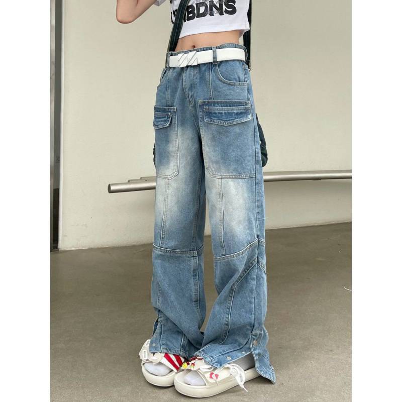 American Retro Multi Pocket Overalls Jeans For Women