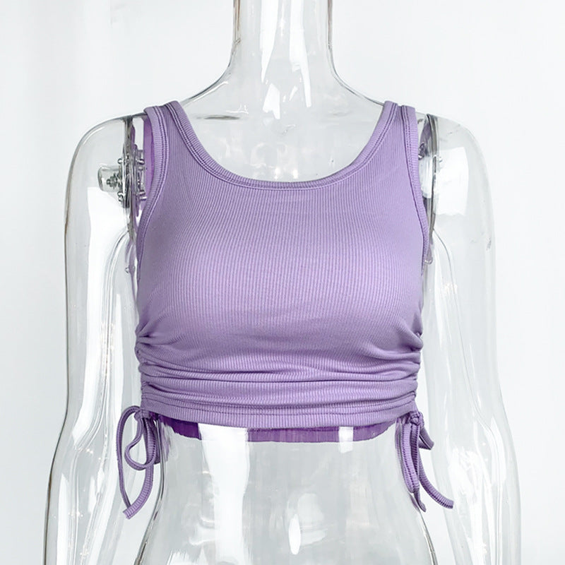 Ribbed Drawstring Slim Cropped Tank Top