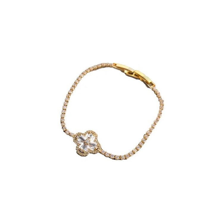 Zircon Inlaid Lucky Four Leaf Flower Bracelet For Women