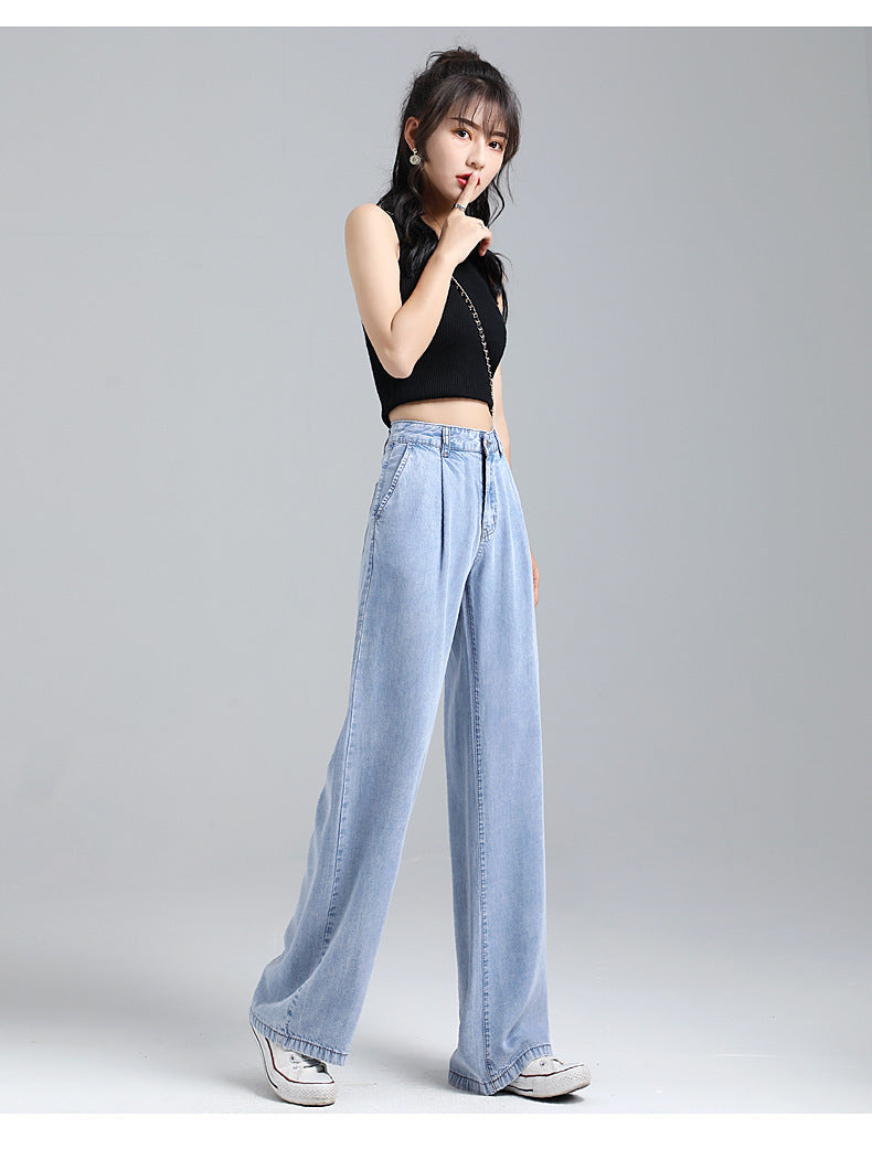 Tencel jeans wide leg pants for women in summer