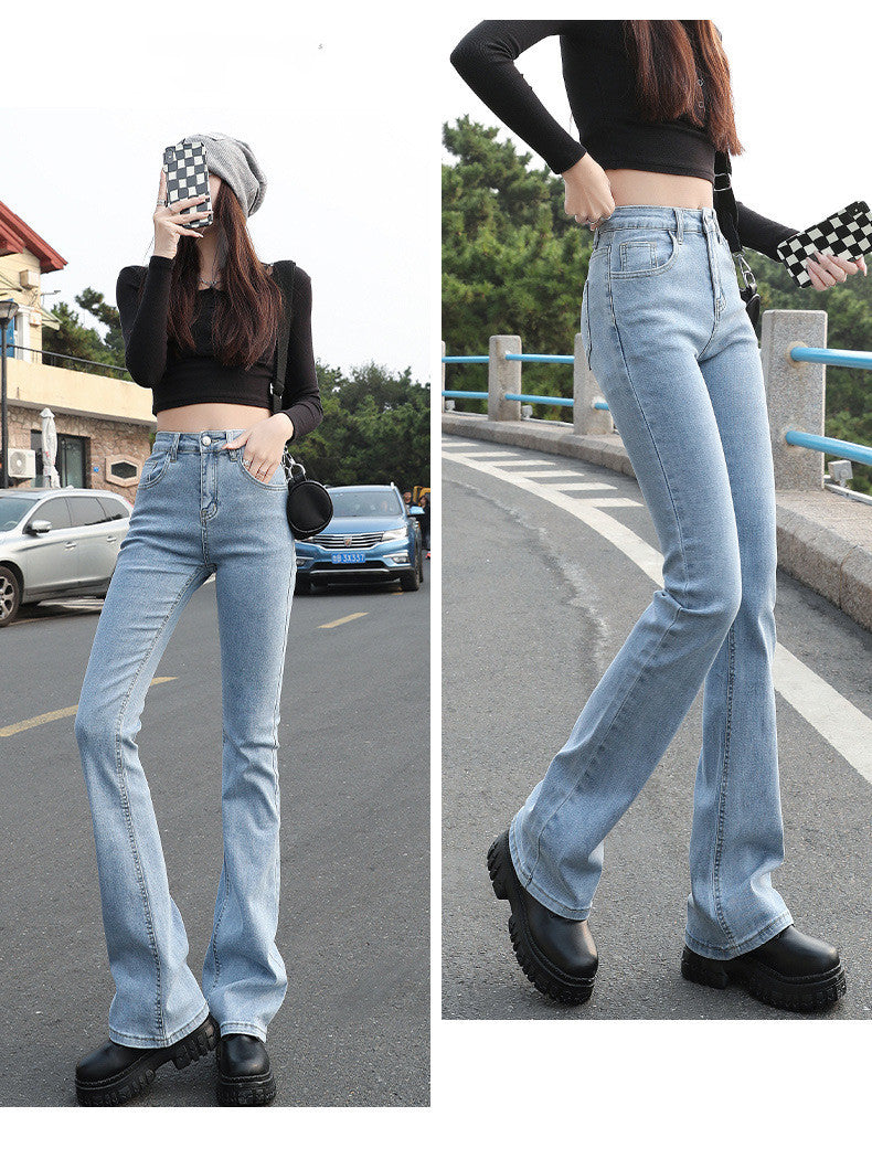 Flared Jeans Women Show Thin High Waist Stretch