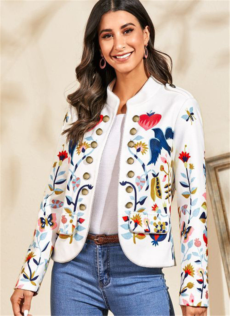 Fashion Button Printed Blazer Top