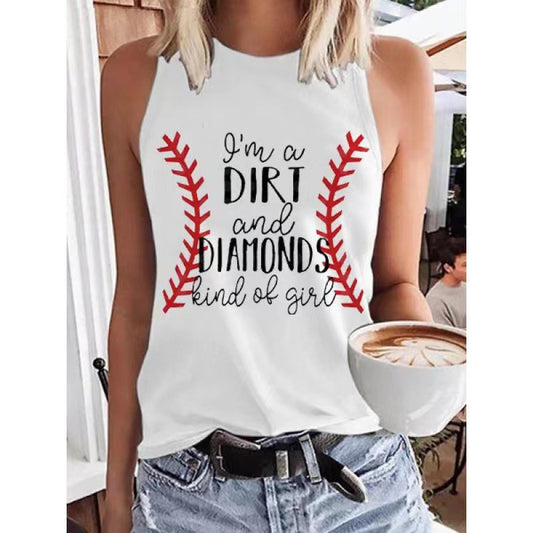 Women's Sleeveless Tank Top Baseball Print T-Shirt