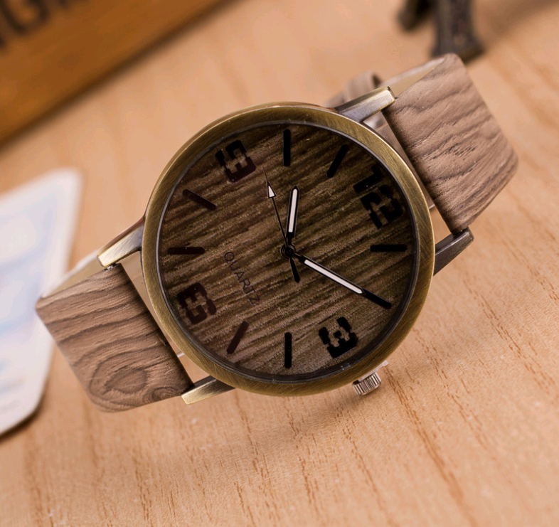 Fashion Wood Grain Watch Four Figures Men And Women Popular Wood Watch