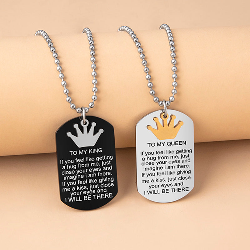 Crown Charms Couple Necklace To My King Queen Inspirational Pendants Necklaces Stainless Steel Jewelry