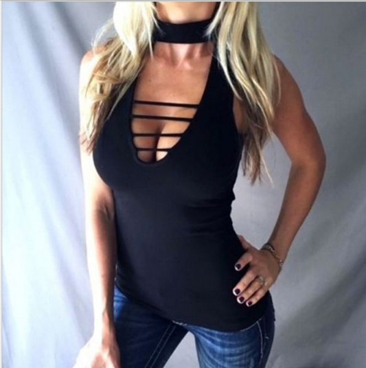 Sexy Tank Women Casual Lace Up Hollow Out V neck Tops