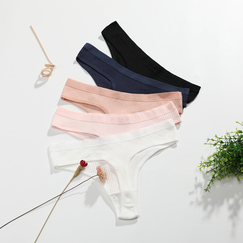 Women's Fashion Solid Color Cotton Ribbed Panties