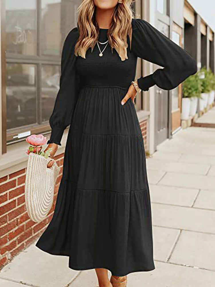 Midi Dress Long Sleeve Plain Charm