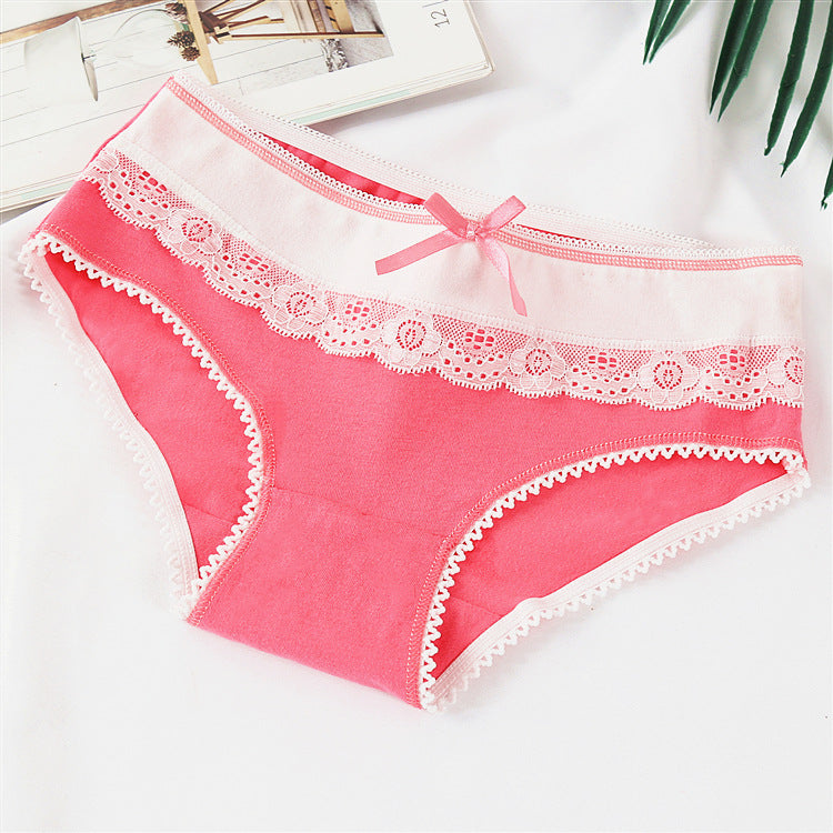 Candy Color Cotton Ladies Cute Bow Panties