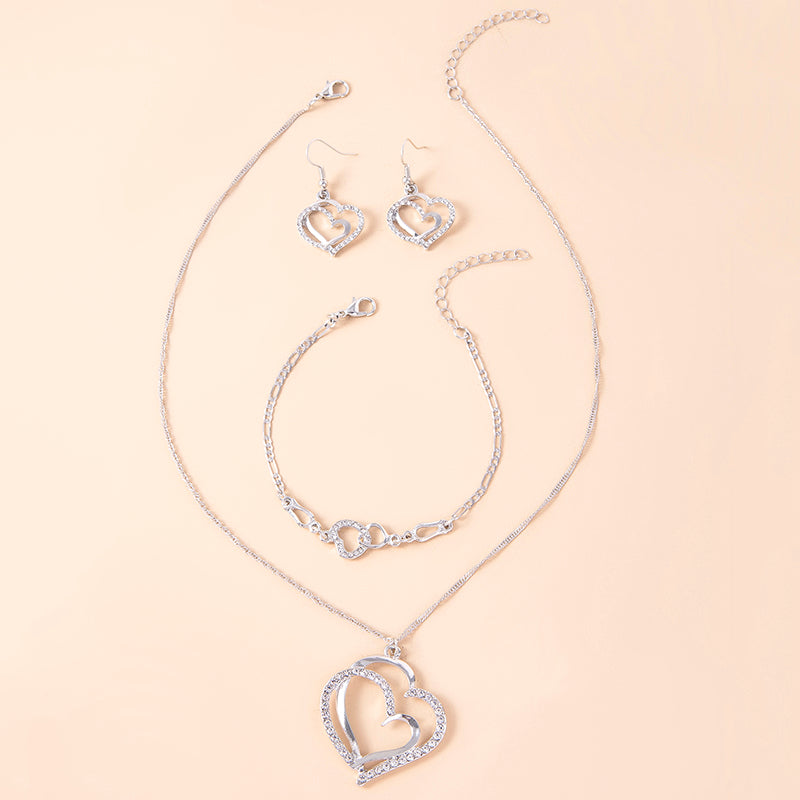 Romantic Crystal Heart Jewelry Set Bracelet Necklace Earrings For Women