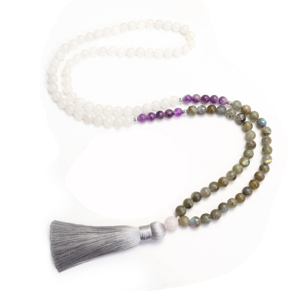 Stone Necklace 108 Glitter Stone Amethyst Lantern Beads Yoga Necklace