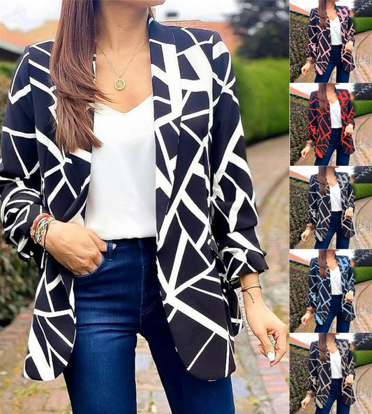 Women's Fashion Versatile Print Versatile Suit Collar Buttonless Blazer