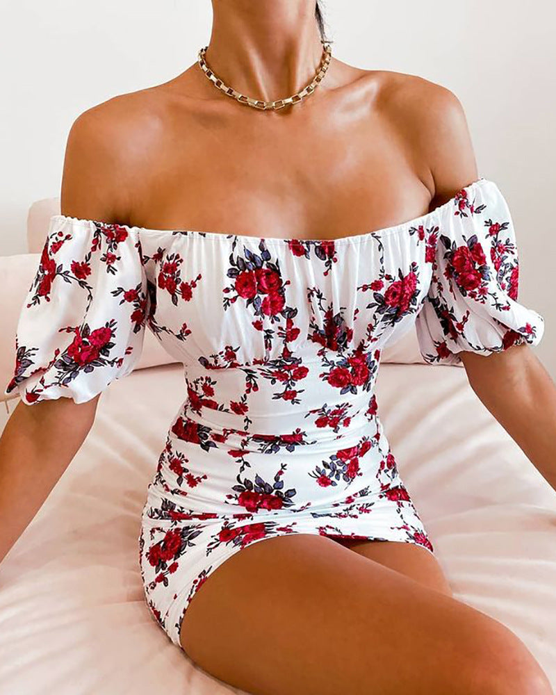 Printed sexy lace dress