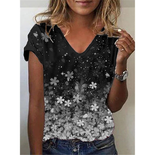 Abstract Painting T-Shirt Graphic Geometric Print V-Neck