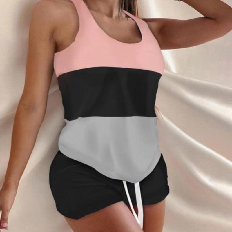 Tank Top Shorts Print Colorblock Fashion Casual Suit