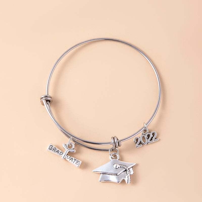 Graduate Cap Charm Bracelet Stainless Steel Adjustable Bangles For Women Graduation Jewelry Accessories