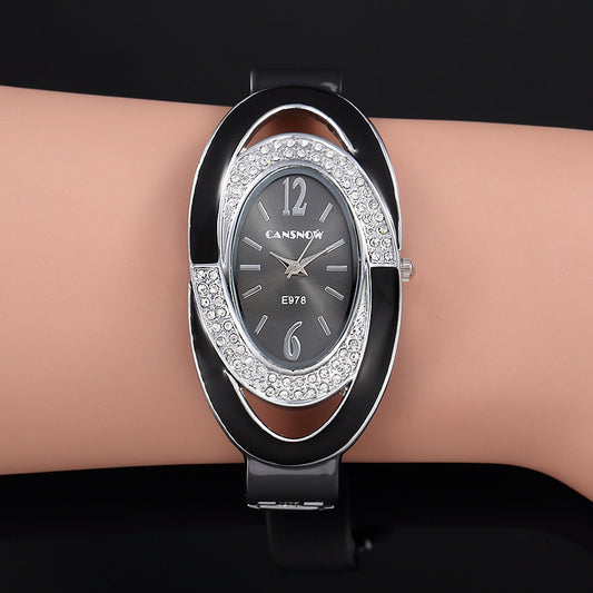 Diamond Oval Bracelet Women's Quartz Business Watch Women