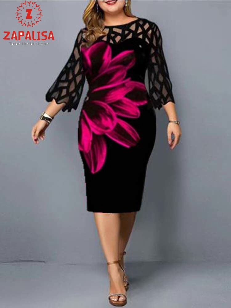 Plus Size Elegant Print Pencil Dress