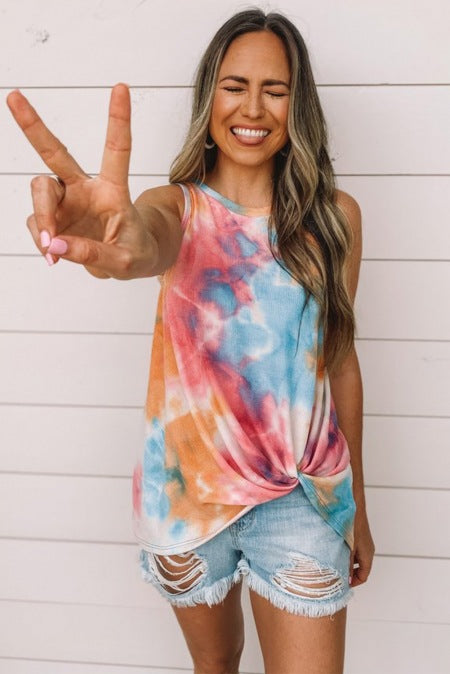 Tie-dye Print Gradient Color Sleeveless Tank Top