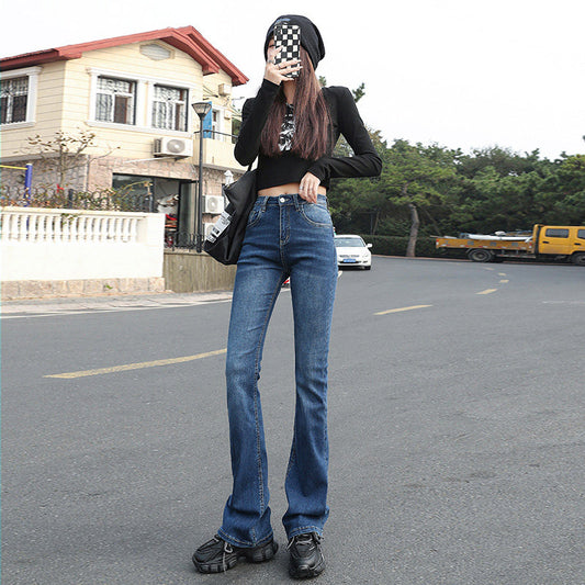 Flared Jeans Women Show Thin High Waist Stretch