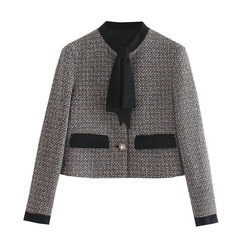 Small Fragrance Bow Textured Casual Blazer