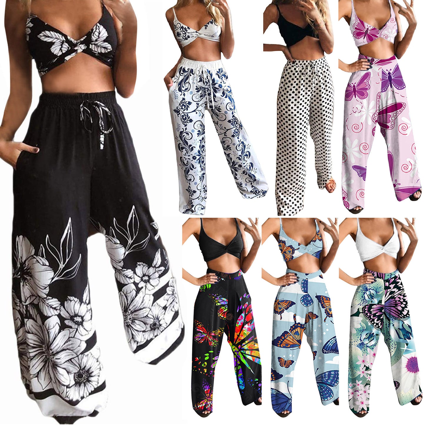 Sleeveless Printed Tank Top Black Pants Set Sling